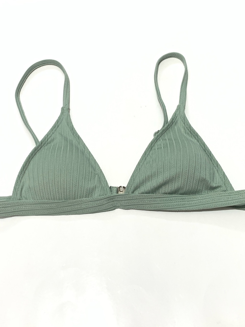 ROMWE Ribbed Triangle Bikini Top in Sage Green